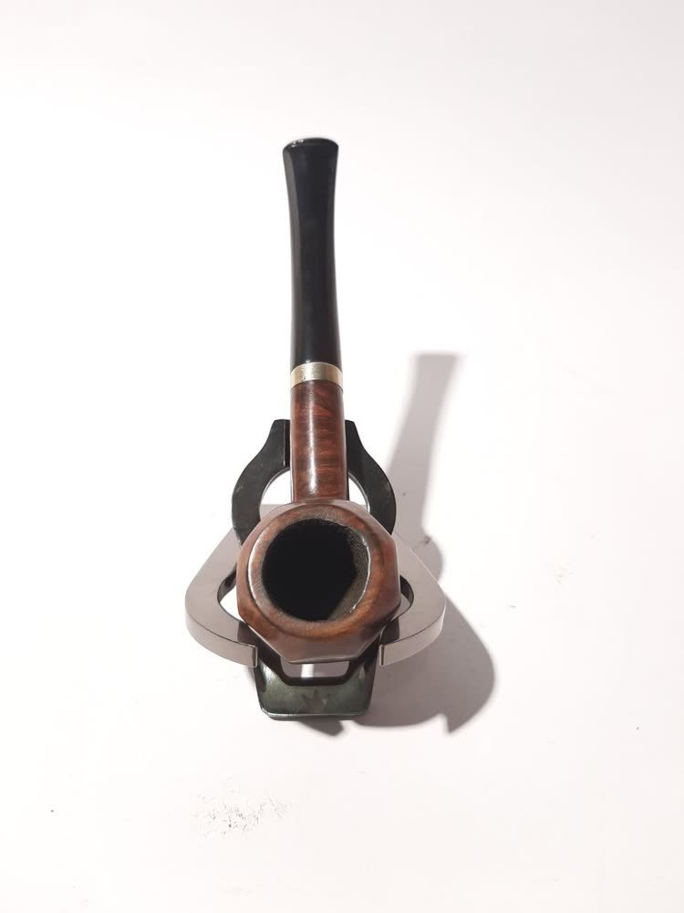 Pipa Cangklong Briar Wood — Silver Band (Mouthpiece Flat, Merk Pudar)