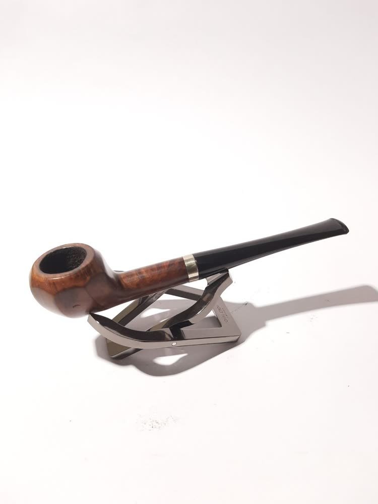 Pipa Cangklong Briar Wood — Silver Band (Mouthpiece Flat, Merk Pudar)