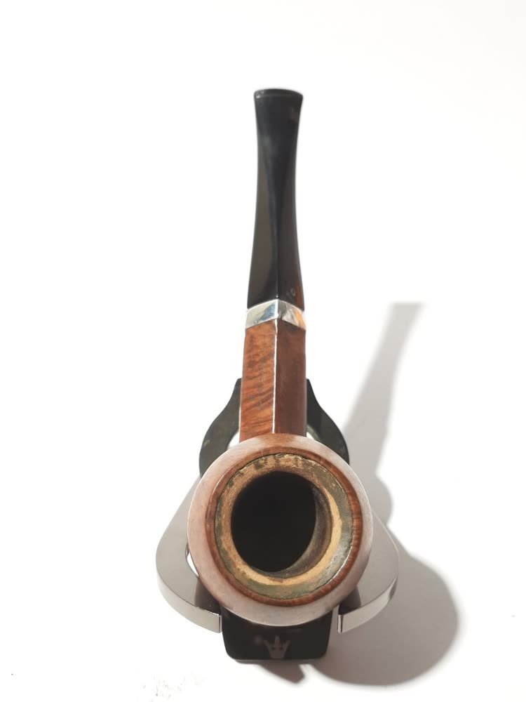 Pipa Cangklong Briar Wood — Silver Band (Mouthpiece Tapered + Mahkota, Merk Pudar)